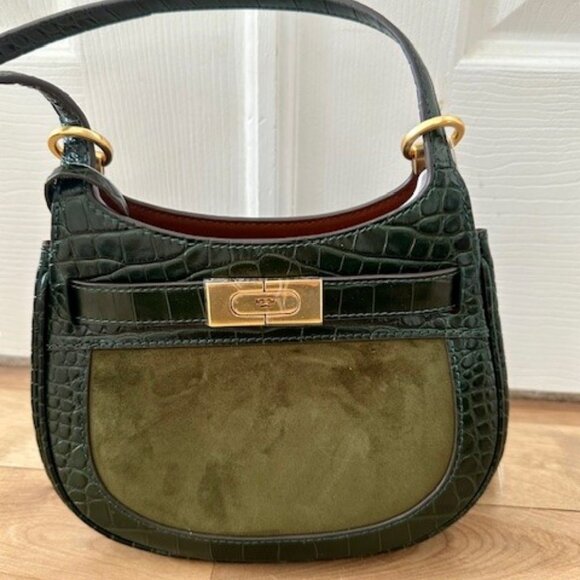 GIFT NEW TORY BURCH LEE RADZIWILL KELP GREEN CROSSBODY CROC LEATHER SUEDE $658 - Picture 16 of 16